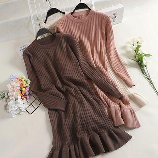 Long-sleeve Rib Knit Midi Dress