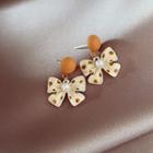 Faux Pearl Dotted Ribbon Drop Earring 1 Pair - Silver Needle Earring - Bow - Light Yellow - One Size