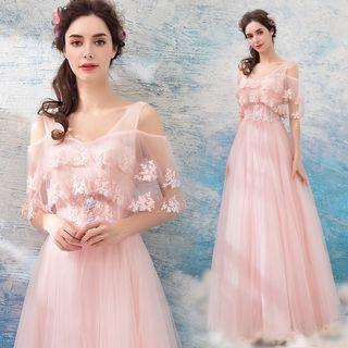 Embroidered Cold-shoulder A-line Evening Gown