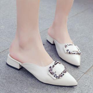 Leopard Print Buckled Low Heel Mules