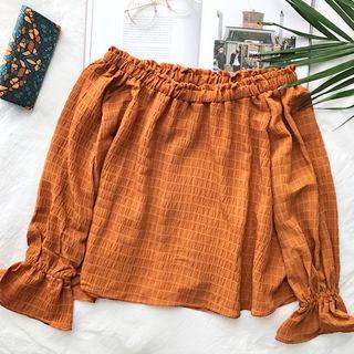 Off-shoulder Bell Elbow-sleeve Chiffon Top