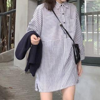 Stitching Lapel Striped Skirt Stripe - One Size