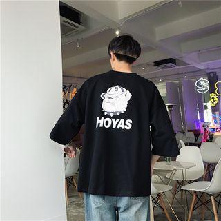 Dog Printed Elbow-sleeve T-shirt