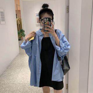 Plain Shirt / Spaghetti-strap Mini A-line Dress