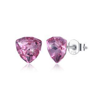 925 Sterling Silver Simple Geometric Triangle Rose Red Austrian Element Crystal Stud Earrings Silver - One Size