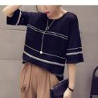 Striped Elbow Sleeve Knitted T-shirt