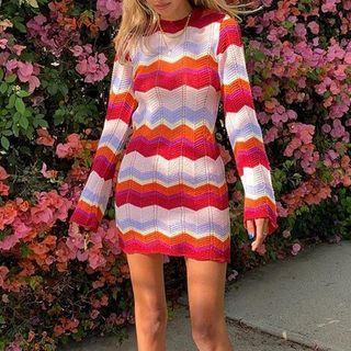 Open-back Color-block Mini A-line Dress
