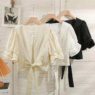 Ribbon Open-back Square-neck Crop Top