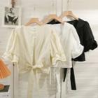 Ribbon Open-back Square-neck Crop Top