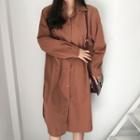 Slit-side Cotton Shirtdress Dark Pink - One Size