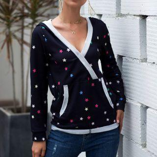 V-neck Star Print Hoodie