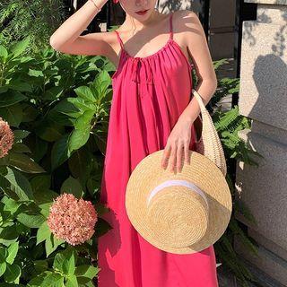 Spaghetti Strap Drawstring Midi Shift Dress