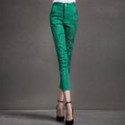 Beaded Cutout Slim-fit Cropped Pants