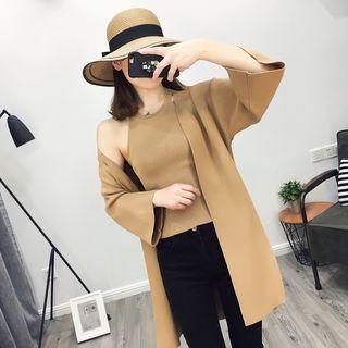 Set: Plain Halter Knit Top + Cardigan