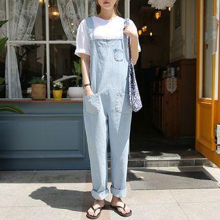 Pocket-detail Denim Suspender Jeans Blue - One Size