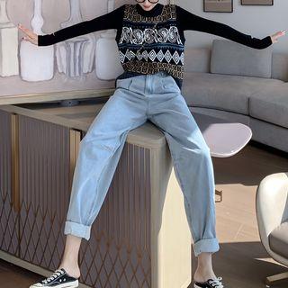 High-waist Jeans / Pattern Printed Vest