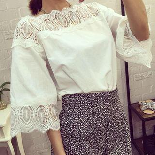 Set: 3/4-sleeve Top + Printed Wide Leg Shorts