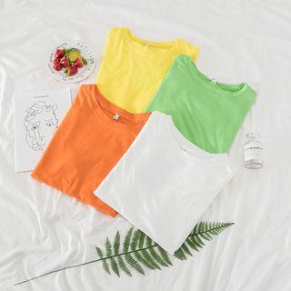 Slit-side Short Sleeve Plain T-shirt