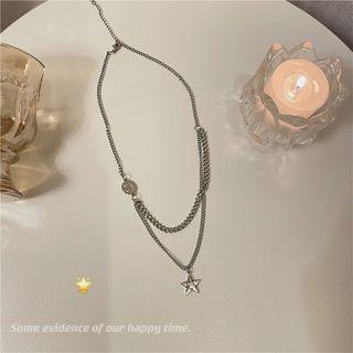Star Smiley Pendant Layered Stainless Steel Necklace 1 Pc - Jml4331 - Silver - One Size