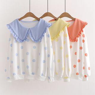 Long-sleeve Contrast Trim Ruffled Top