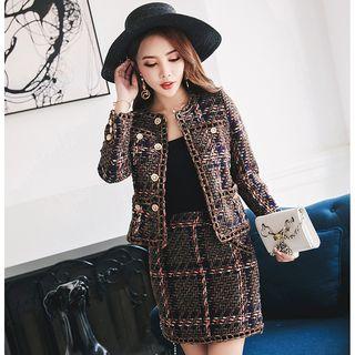 Set: Buttoned Tweed Coat + Mini Skirt