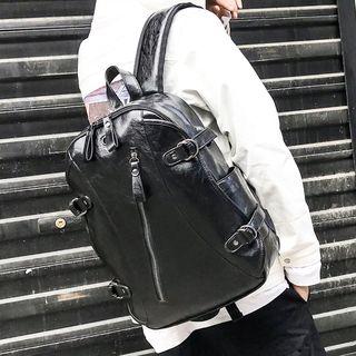 Faux Leather Zip Backpack Black - One Size