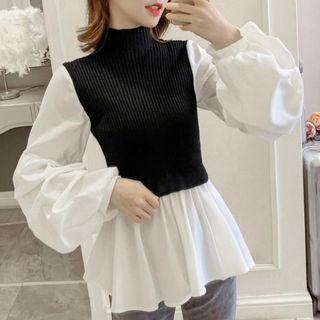 Ruffle Knit Panel Blouse
