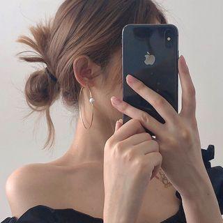 Faux Pearl Alloy Hoop Earring 1 Pair - Faux Pearl Alloy Hoop Earring - One Size