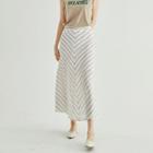 Slit-front Stripe Long A-line Skirt
