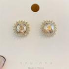 Rhinestone Square Earring 01 - 1 Pair - Gold - One Size