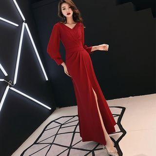 V-neck Long-sleeve Sheath Evening Gown