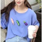 Elbow-sleeve T-shirt With Brooch