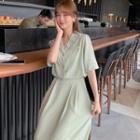 Set: Short-sleeve Open-collar Shirt + Midi A-line Skirt