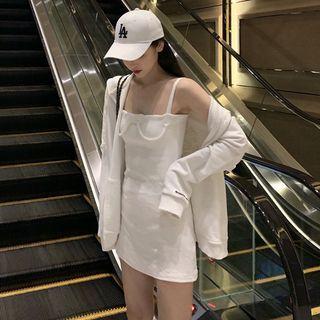 Spaghetti Strap Mini Sheath Dress / Zip Hoodie
