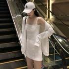 Spaghetti Strap Mini Sheath Dress / Zip Hoodie