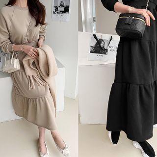 Raglan-sleeve Long Tiered Sweatshirt Dress