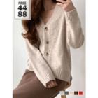 Drop-shoulder Slit-side Knit Cardigan