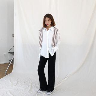 Pointy-collar Big-button Blouse