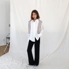 Pointy-collar Big-button Blouse