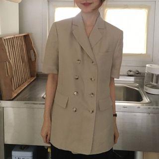 Short-sleeve Double-breasted Blazer / Wide-leg Pants