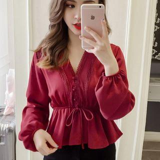 Crochet Trim V-neck Chiffon Blouse