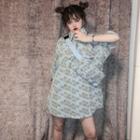 Set: Elbow-sleeve All Over Letter Shirt + Crossbody Bag