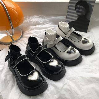 Rhinestone Heart Platform Mary Jane Shoes
