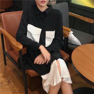 Color Block Collared Dress Black & White - One Size