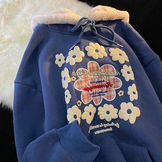 Floral Embroidered Fleece-lined Hoodie