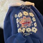 Floral Embroidered Fleece-lined Hoodie