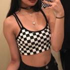 Checkerboard Print Cropped Camisole Top