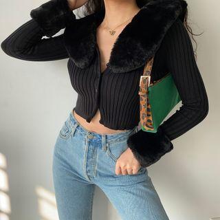 Detachable Cropped Shearling-collar Cardigan