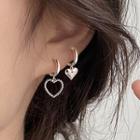 Heart Drop Earring 1 Pair - Non Matching - Silver - One Size