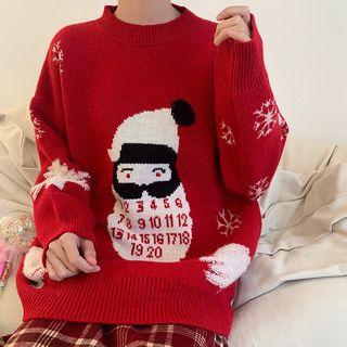 Santa Claus Print Sweater / Midi A-line Skirt